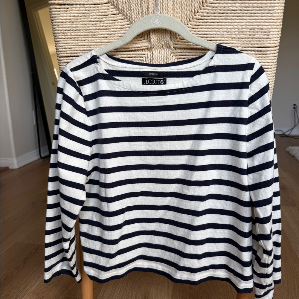 J. Crew Navy and White Striped Classic Fit Top